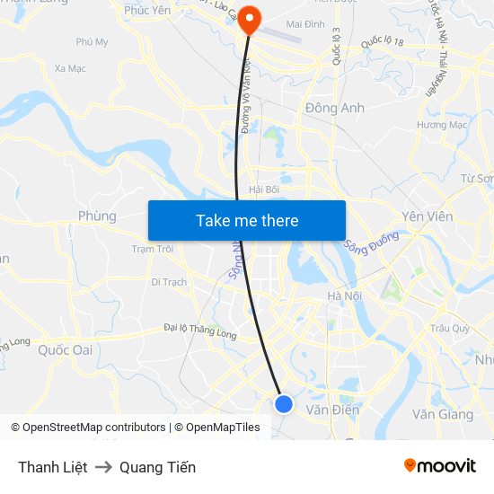 Thanh Liệt to Quang Tiến map