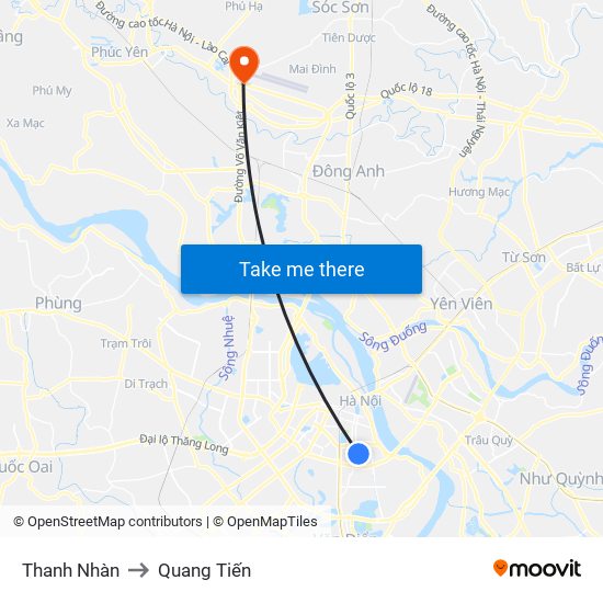 Thanh Nhàn to Quang Tiến map