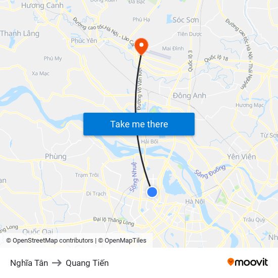 Nghĩa Tân to Quang Tiến map