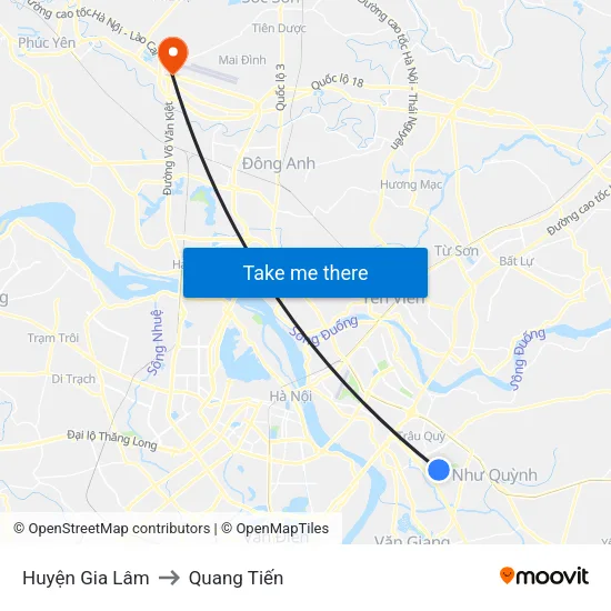 Huyện Gia Lâm to Quang Tiến map