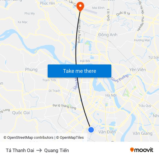 Tả Thanh Oai to Quang Tiến map