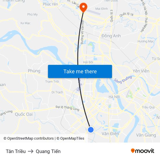 Tân Triều to Quang Tiến map