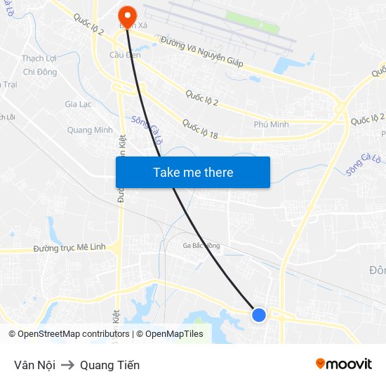 Vân Nội to Quang Tiến map