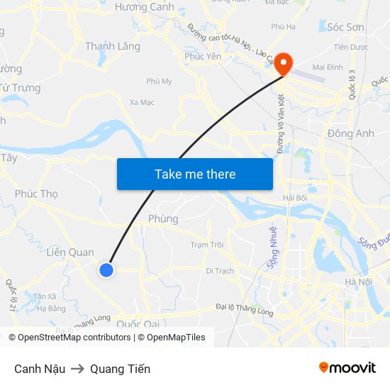 Canh Nậu to Quang Tiến map