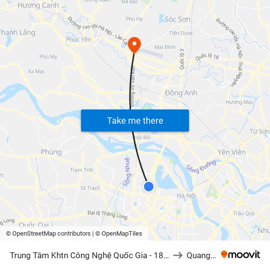 Trung Tâm Khtn Công Nghệ Quốc Gia - 18 Hoàng Quốc Việt to Quang Tiến map