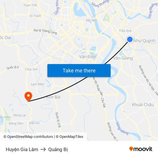 Huyện Gia Lâm to Quảng Bị map