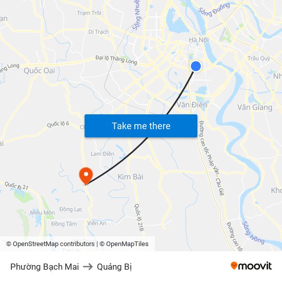 Phường Bạch Mai to Quảng Bị map