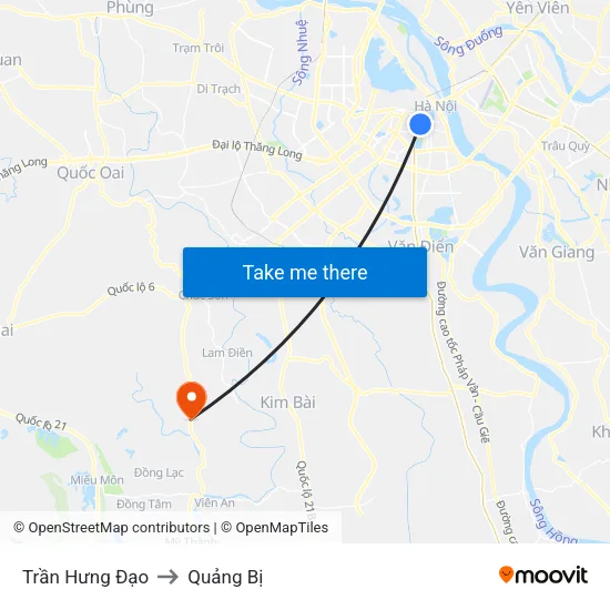 Trần Hưng Đạo to Quảng Bị map