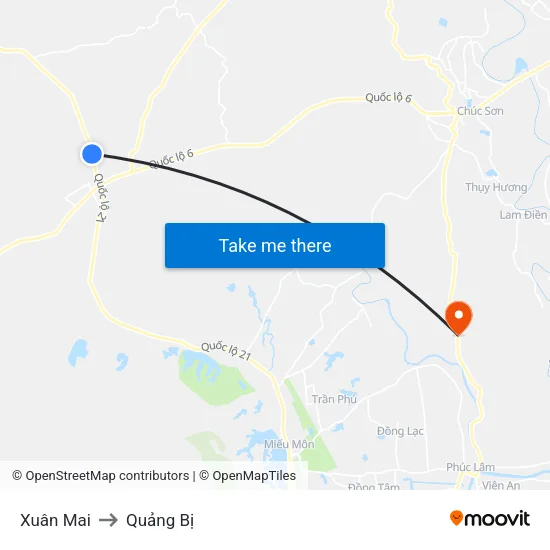 Xuân Mai to Quảng Bị map