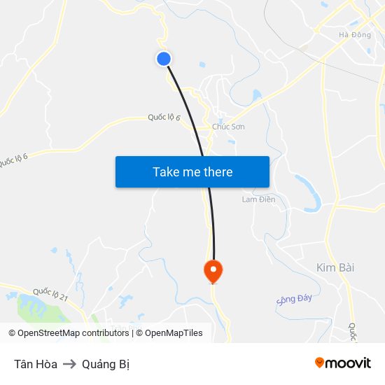 Tân Hòa to Quảng Bị map