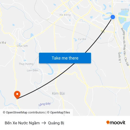 Bến Xe Nước Ngầm to Quảng Bị map