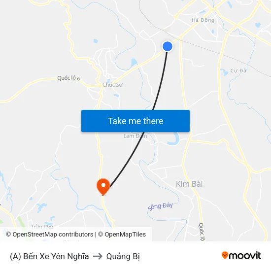 (A) Bến Xe Yên Nghĩa to Quảng Bị map