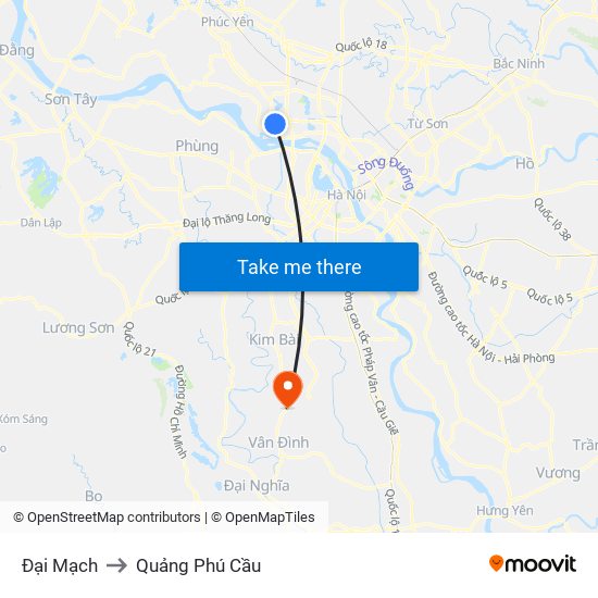Đại Mạch to Quảng Phú Cầu map