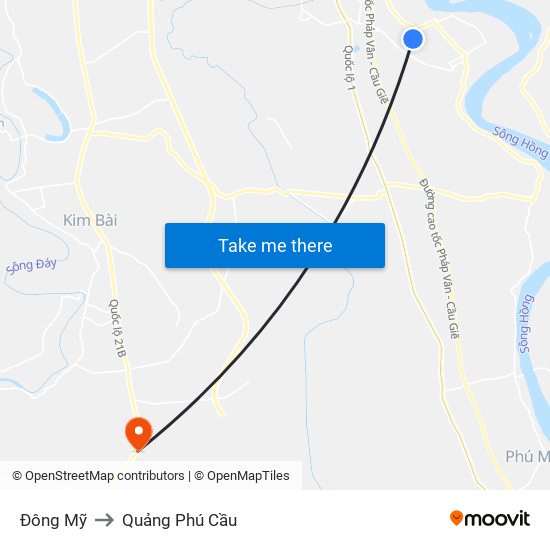 Đông Mỹ to Quảng Phú Cầu map