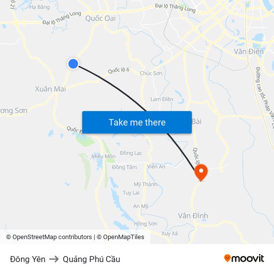 Đông Yên to Quảng Phú Cầu map