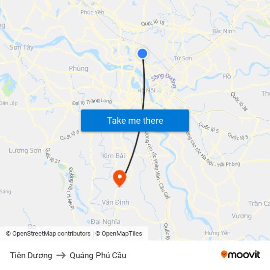 Tiên Dương to Quảng Phú Cầu map