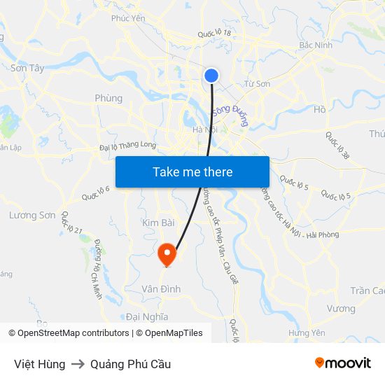 Việt Hùng to Quảng Phú Cầu map