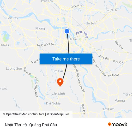 Nhật Tân to Quảng Phú Cầu map