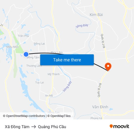 Xã Đồng Tâm to Quảng Phú Cầu map