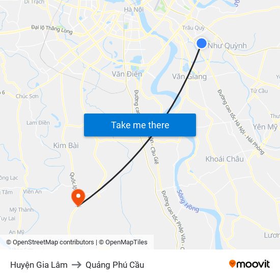 Huyện Gia Lâm to Quảng Phú Cầu map