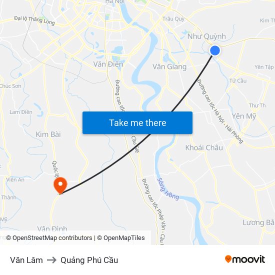 Văn Lâm to Quảng Phú Cầu map