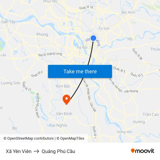 Xã Yên Viên to Quảng Phú Cầu map