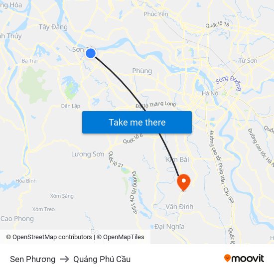 Sen Phương to Quảng Phú Cầu map