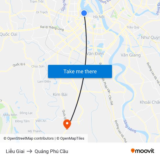 Liễu Giai to Quảng Phú Cầu map