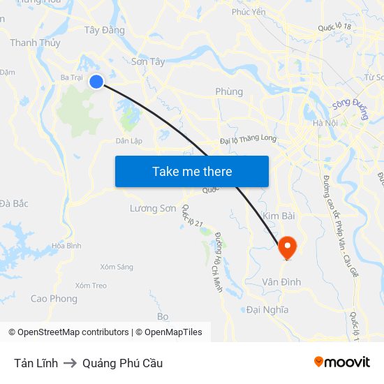 Tản Lĩnh to Quảng Phú Cầu map