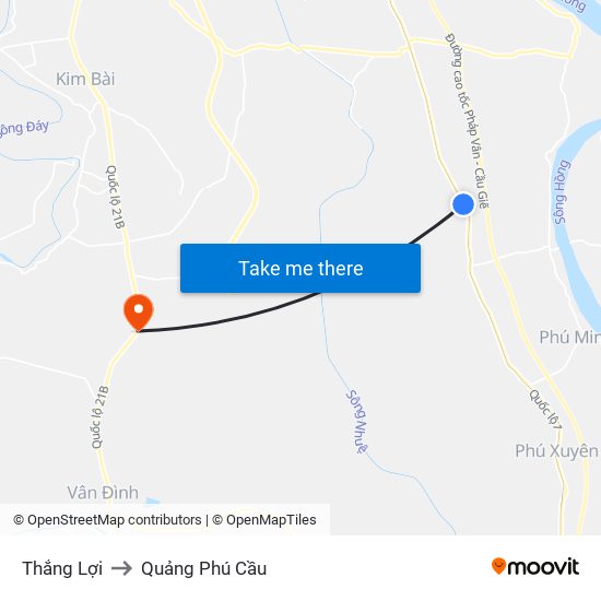 Thắng Lợi to Quảng Phú Cầu map