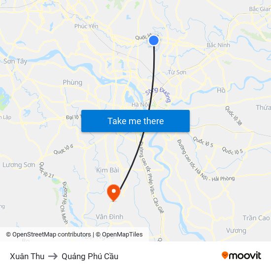 Xuân Thu to Quảng Phú Cầu map