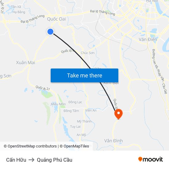 Cấn Hữu to Quảng Phú Cầu map