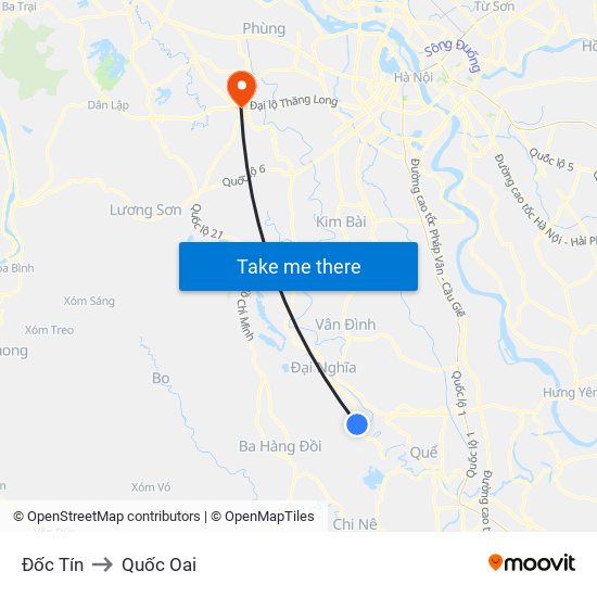 Đốc Tín to Quốc Oai map