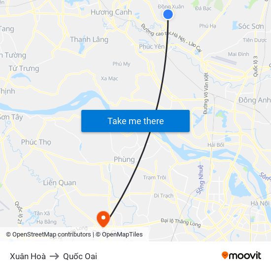 Xuân Hoà to Quốc Oai map