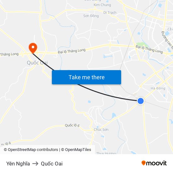 Yên Nghĩa to Quốc Oai map