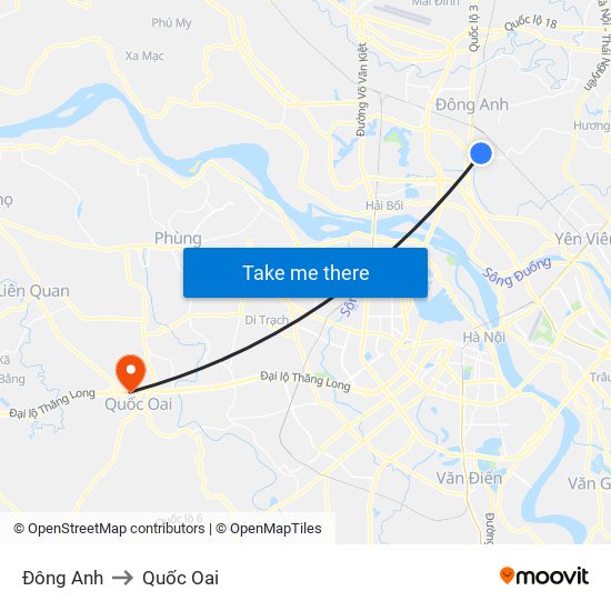 Đông Anh to Quốc Oai map