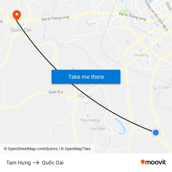 Tam Hưng to Quốc Oai map