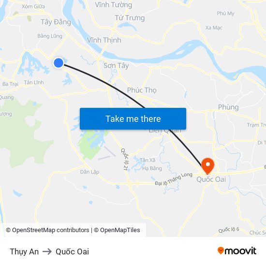 Thụy An to Quốc Oai map