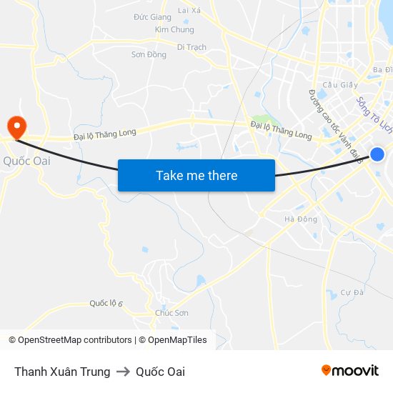 Thanh Xuân Trung to Quốc Oai map