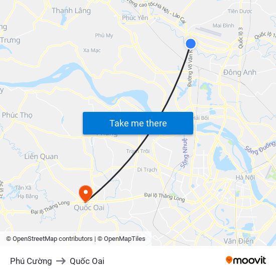 Phú Cường to Quốc Oai map