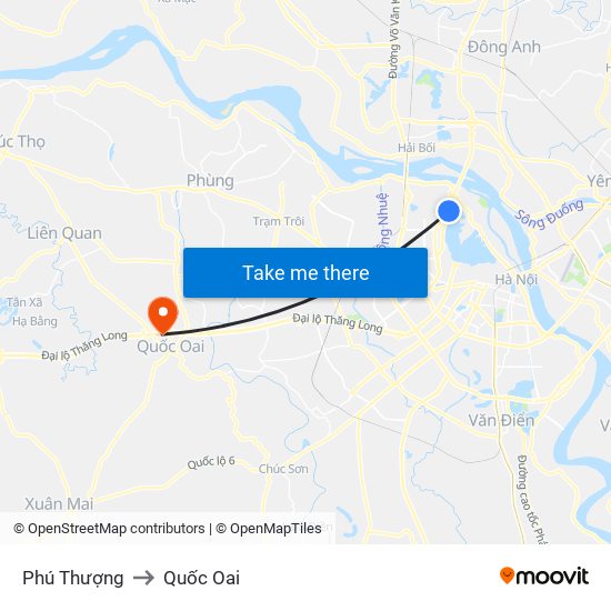 Phú Thượng to Quốc Oai map