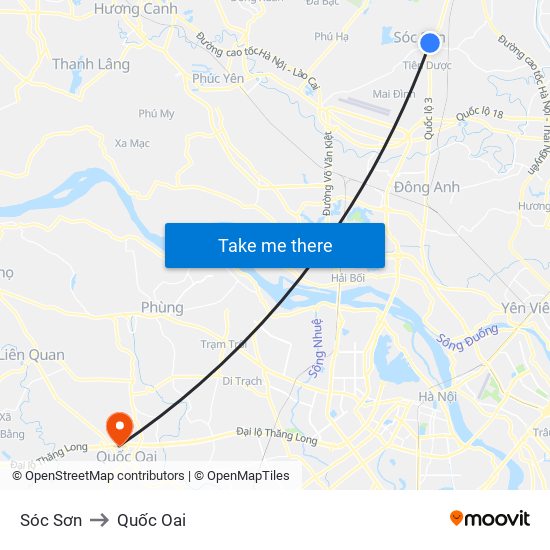 Sóc Sơn to Quốc Oai map