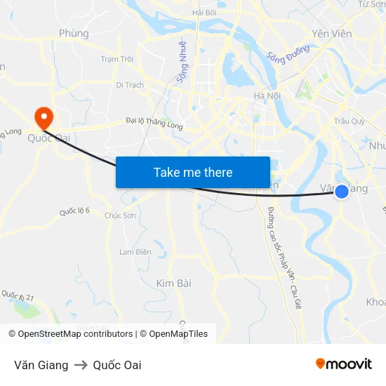 Văn Giang to Quốc Oai map