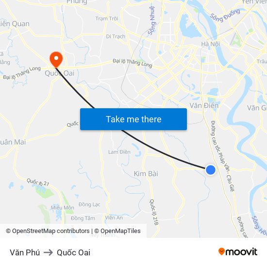 Văn Phú to Quốc Oai map