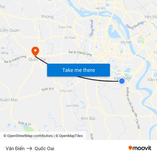 Văn Điển to Quốc Oai map