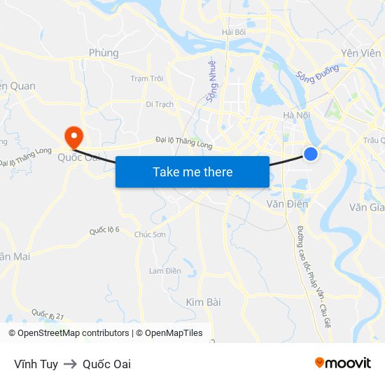 Vĩnh Tuy to Quốc Oai map