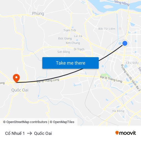 Cổ Nhuế 1 to Quốc Oai map