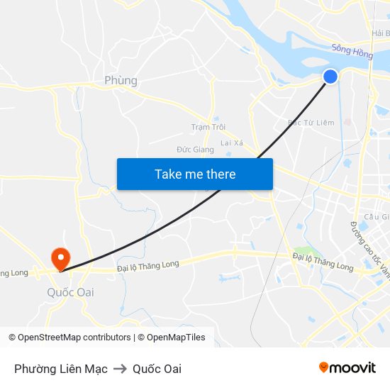 Phường Liên Mạc to Quốc Oai map