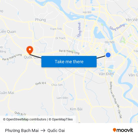 Phường Bạch Mai to Quốc Oai map