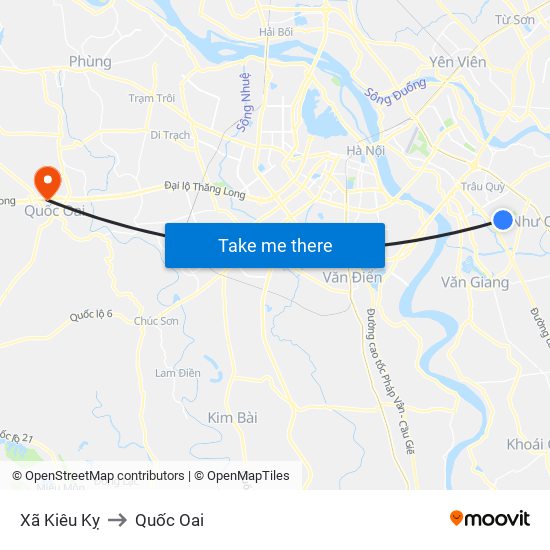 Xã Kiêu Kỵ to Quốc Oai map